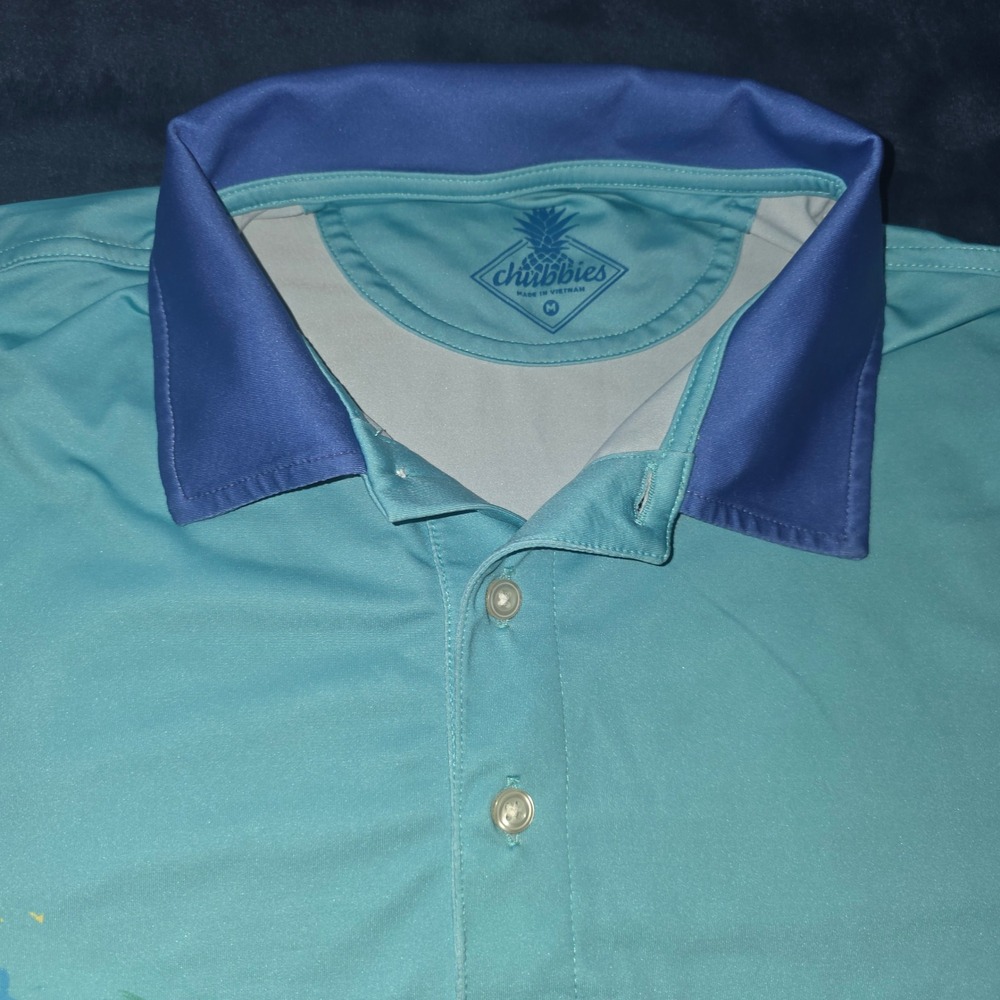 Chubbies Mens Pastel Colorblock Performance Polo Shirt Blue Pink Graphic Medium